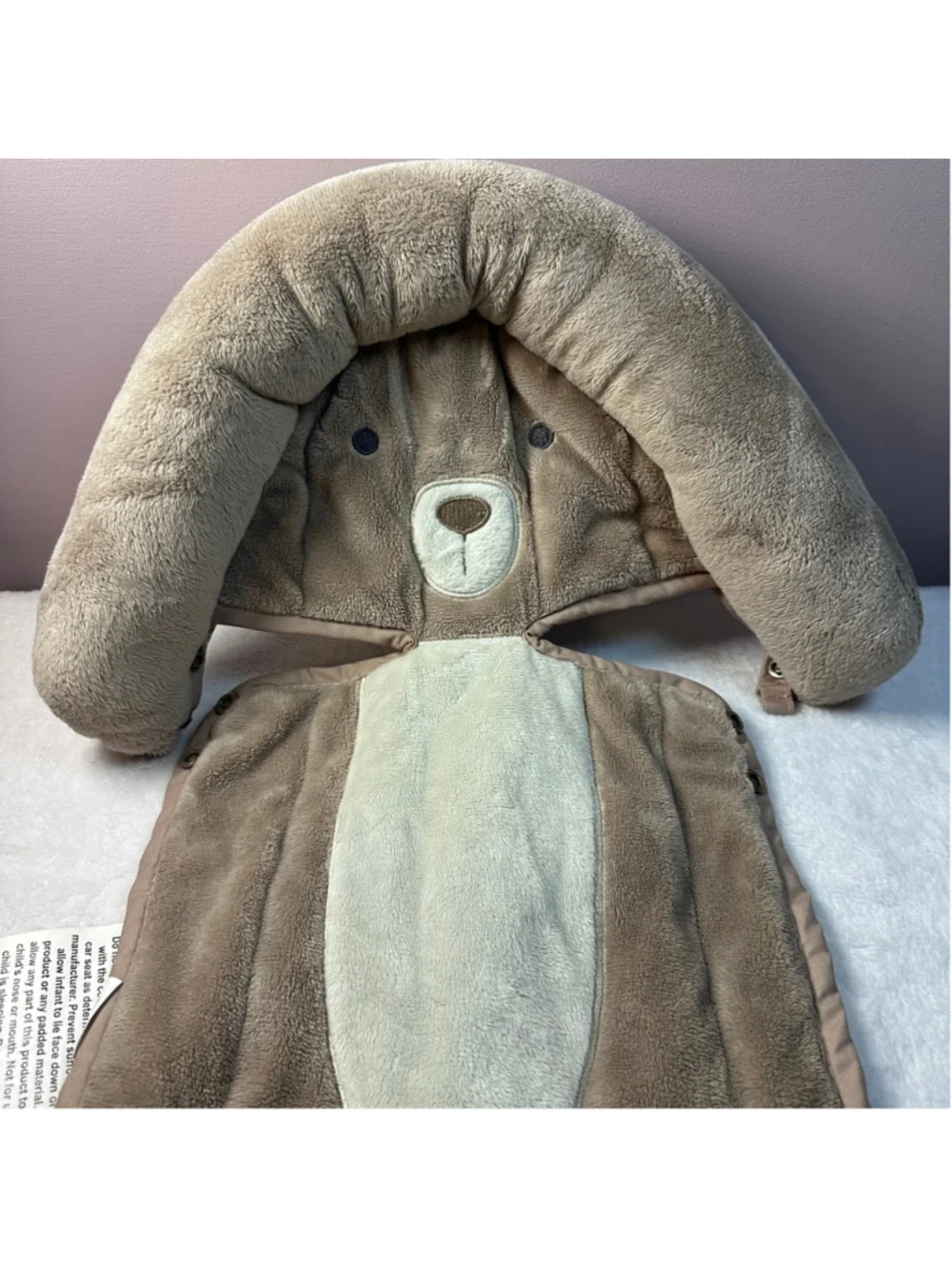 Goldbug Bear Car Seat Head Support Baby Infant Insert Brown Beige Plush